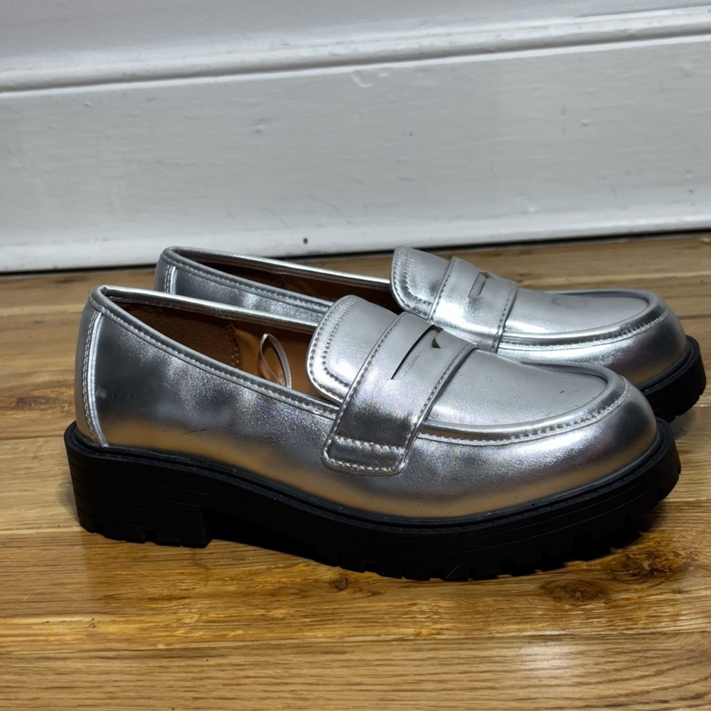 Stylish silver metallic loafers from The Children’s Place